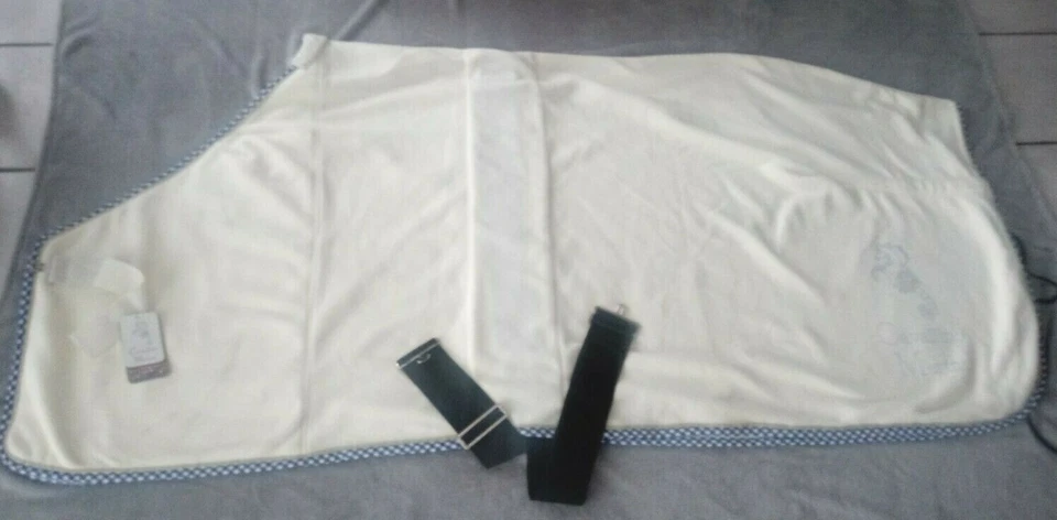  Cavallino Marino Abschwitzdecke Fleecedecke creme blau kariert Strass 135cm neu - Bild 1 von 4