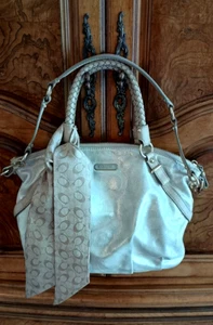 COACH Madison Sophia Shimmering Beige Satchel Sateen & Leather Vintage Handbag - Picture 1 of 9