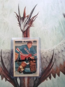 1953-54 Parkhurst Hockey Signed Chuck Rayner Card VG+ Autograph See Pics