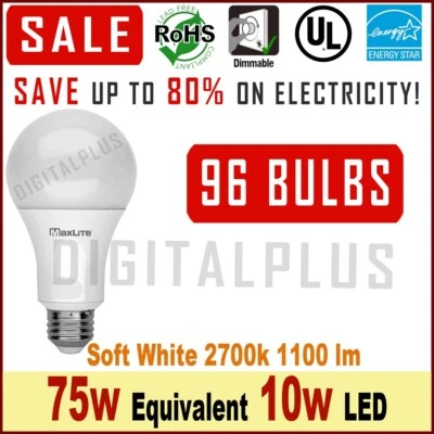 96 Bulbs 75w Replacement LED Light Bulbs 11w Soft White 2700K A19 Dimmable E26 - Image 1 of 3