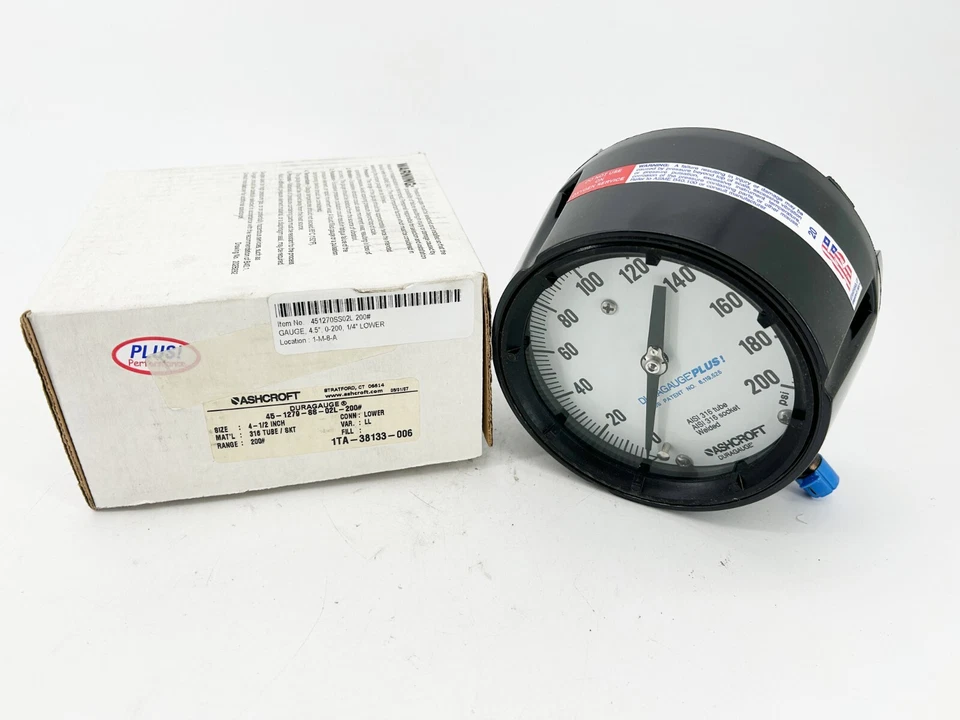 New Ashcroft 45-1279-SS-02L-200# Pressure Gauge 4-1/2" Dial 316 Tube 200PSI - Image 1 of 4