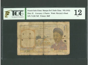 FRENCH INDO CHINA 1 PIASTRE 1932 P 52 - Picture 1 of 2