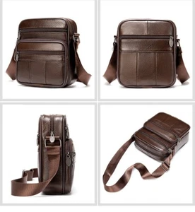 Primera Capa de Bolso de Cuero Genuino Hombre Bolso de Un Hombro Bolso de Cuero Empresarial - Imagen 1 de 6