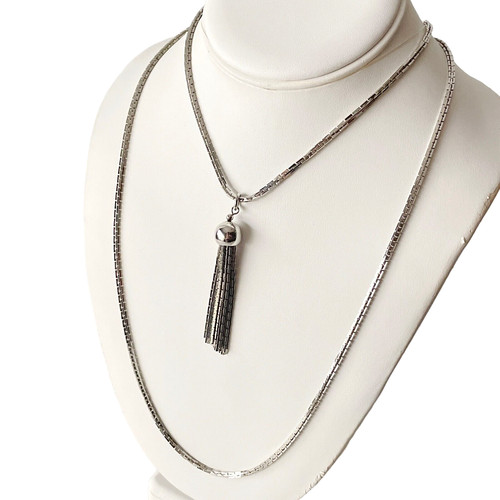 VETEMENTS Collana nappa doppio strato maglia catena tono argento incrociato ~ lunga