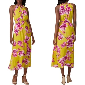 Great Jones Womens Blouson Dress Yellow Floral Lined Halter Pockets Smocked M - Picture 1 of 12