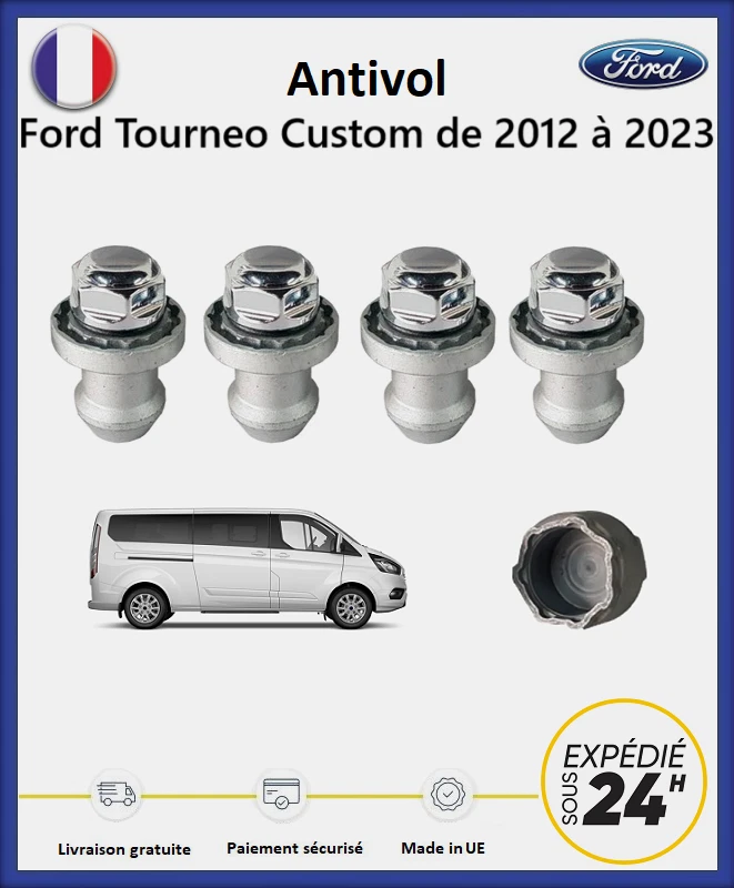 Écrous antivol de roues Ford Tourneo Custom de 2012 à 2023 - Photo 1/1