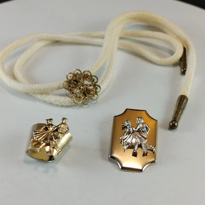 Lote De Colección de 3 Clip Cuadrado de Corbata de Baile Bufanda Clip y Bolo Corbata Joyero Latón Foto 1 de 4