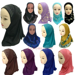 Girls Kids Muslim Hijab Hats Islamic Arab Scarf Caps Shawls Amira Headwear 2-6Y - Picture 1 of 102