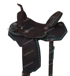 Juego de sillín de cuero Western Premium Barrel Racing mecanizado a mano con tachuela gratuita - Imagen 1 de 4