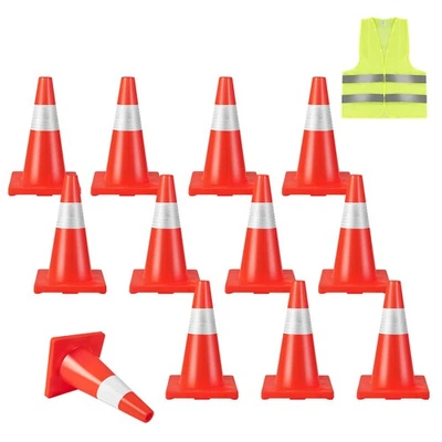 12 Pack Traffic Safety Cones 18" PVC Road Parking Cones with Reflective Collar - Image 1 of 4