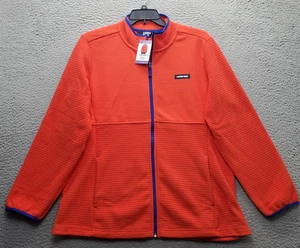 Lands' End Grid Fleece Jacket Womens XXL Orange Long Sleeve Mock Neck Full-Zip - Picture 1 of 12