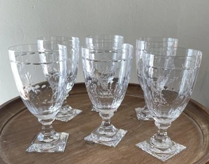 Gorham Crystal "CHANTILLY" Wine Glasses 7.25” Set of 6 Cut Floral Design Square - Picture 1 of 10