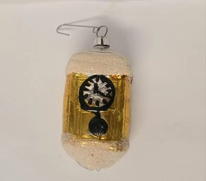 Vtg Mercury Glass & Mica Christmas Ornament Pendulum Clock 3.25" Gold & White  - Picture 1 of 8