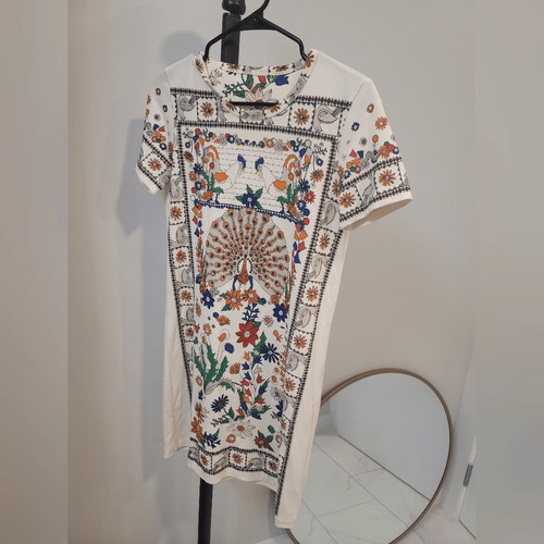 Abito T Shirt Tory Burch Stampa Pavone Ottime Condizioni Taglia X Small