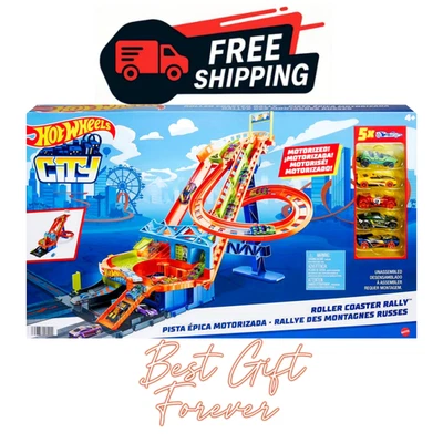Hot Wheels City Roller Coaster Rally Playset HDP04 Motorized Track Set NEW - Image 1 of 4