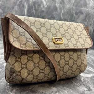 Borsa a tracolla Gucci GG logo marrone beige pelle oro ferramenta dal Giappone - Foto 1 di 24