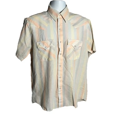 Vintage DALE'S Made in USA Pearl Snap Short Sleeve Western Striped Shirt Large - Image 1 of 4
