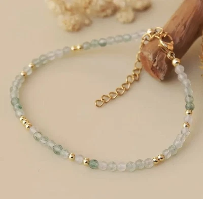 ✅ Aventurin Edelstein Armband Grün Gold Natürlich Stein Perlen Kette 3mm Damen ✅ - Bild 1 von 4