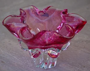 VINTAGE Heavy Bohemian Art Glass Bowl Josef Artist Hospodka 1960's RARE FIND! - Picture 1 of 6