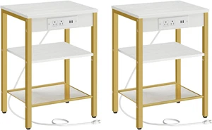 End Tables Set of 2 with Charging Station and USB Ports, 3-Tier Nightstands with - Picture 1 of 9