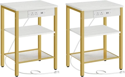 End Tables Set of 2 with Charging Station and USB Ports, 3-Tier Nightstands with - Image 1 of 4