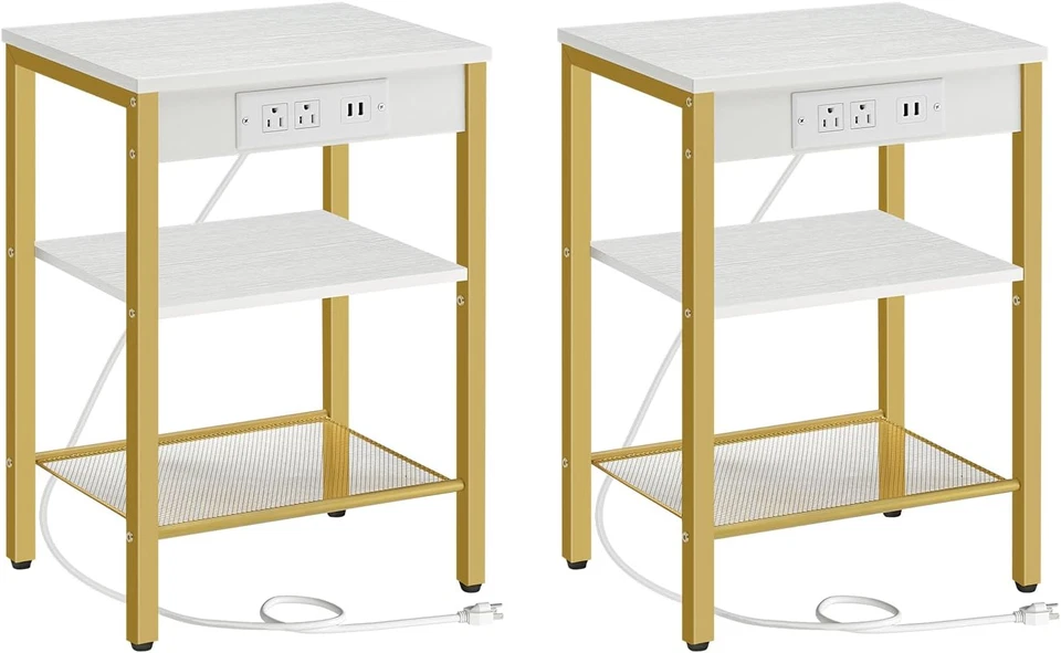 End Tables Set of 2 with Charging Station and USB Ports, 3-Tier Nightstands with - Image 1 of 4