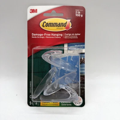 3M Command 5 Medium Clear Hooks 6 Adhesive Strips 1 Pack - Image 1 of 3