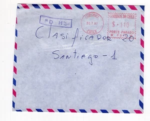 Chile 1997 scarce postmark "DH" DESPUES DE HORA from Lota to Santiago - Picture 1 of 1