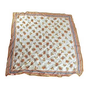 Bufanda Cuadrada Vintage - Marrón Naranja Amarillo Blanco Floral - 26x26" - Glentex - Retro - Imagen 1 de 5