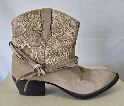 Botines de vaquero occidentales Dingo para mujer color tostado floral punta redonda botas cortas talla 9M Foto 1 de 4