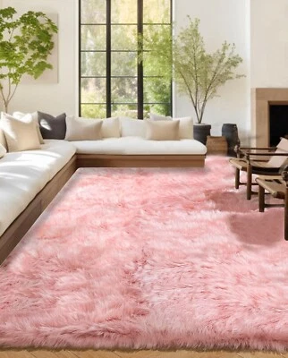 Pink Fluffy Area Rug Fuzzy Furry Faux Fur Sheepskin Rug for Living Room Bedroom - Image 1 of 4
