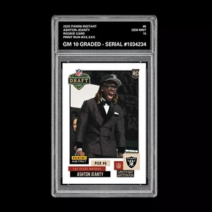 Graded 10 Ashton Jeanty RC Rookie Card 2025 Panini Instant NFL #NFLDN-6 RAIDERS - Picture 1 of 1