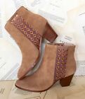  Anthropologie Ankle Boots camel Suede Sheer Embroidered Insets Back Zip 10 NIB