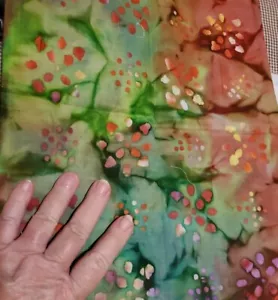 Vintage Sewing Fabric Green Pink Hand Dyed Batik 21.5x44" Flowers Cotton - Picture 1 of 3