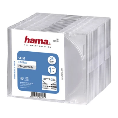 HAMA Custodie CD Slim Jewel Case SINGOLE Clear 1 posto, pacco da 25 - H51165 - Immagine 1 di 2