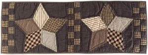 Hand Quilted Patchwork Table Runner Farmhouse Star Black Tan Checks 36" Long - Picture 1 of 5