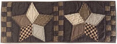 Hand Quilted Patchwork Table Runner Farmhouse Star Black Tan Checks 36" Long - Image 1 of 4