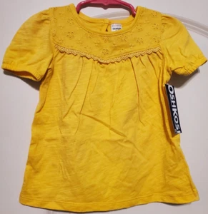OshKosh B'gosh Toddler Girl's Eyelet Short Sleeve T-Shirt Size 2T - Yellow - NEW - Picture 1 of 7