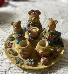 MINIATURE DECORATIVE CHRISTMAS BEAR FAMILY BEAR TEA SET - Picture 1 of 10