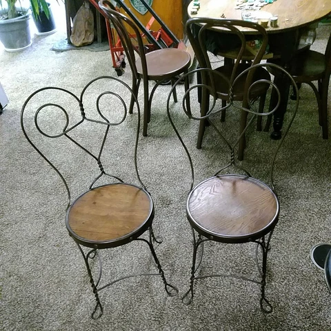 Vintage Rod Iron Ice Cream Chairs (Wedding Ring) Lot Of 2 Cover