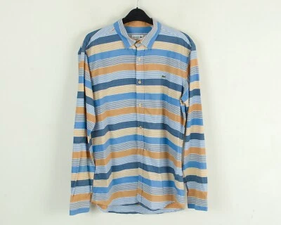 Lacoste Singolo Polsini Casual Slim Fit Camicia 43.2cm Misura 43 Blu Marrone A - Immagine 1 di 4