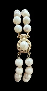 Vintage 14k Gold Clasp Double Strand Cultured Pearl Bracelet 8.5” - Picture 1 of 15