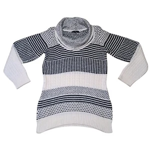 GJB New York Wool Blend Black and White Stripe Turtleneck Pullover Sweater XL - Picture 1 of 8