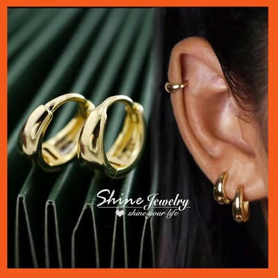 9K Yellow Gold GF Mens Womens Kids Basket Hoop Ear Helix Ring Piercing Earrings Foto 1 de 4
