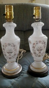 Vtg. Table Lamps pair white/clear, style of murano glass,unmarked,hand blown, 13 - Picture 1 of 12