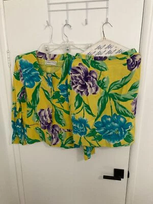 Adrienne Vittadini Vintage 1980's Floral 2-Piece Skirt Suit, Yellow, Size 10 - Image 1 of 4