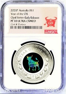 2021 Australia OPAL LUNAR Year of the OX 1 oz Silver Proof Coin NGC PF70 ER  - Picture 1 of 4