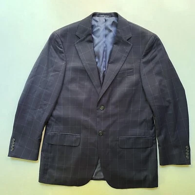 Lands End Wool Sports Coat Blazer Mens size 40R Navy Blue Large Check 2 Button - Image 1 of 4