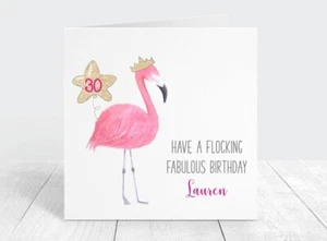 Personalised Flamingo Birthday Card, Funny 30th 40th 50th, 21st, Any Name, Age - Picture 1 of 5
