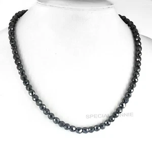 Certified 6.5mm Black Diamond Beads Necklace, Blue Sapphire Gemstone Clasp. - Picture 1 of 10